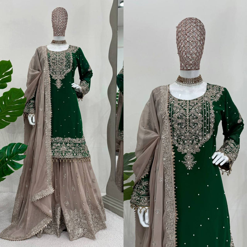 Designer Faux Georgette Suit with Sharara & Dupatta