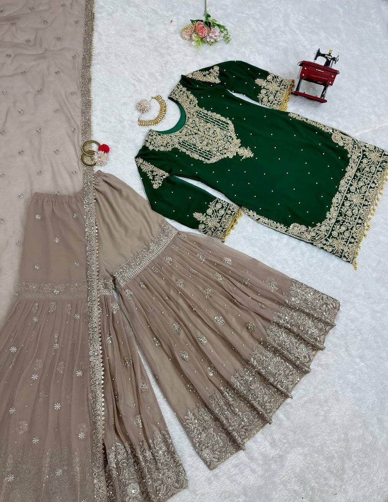 Designer Faux Georgette Suit with Sharara & Dupatta