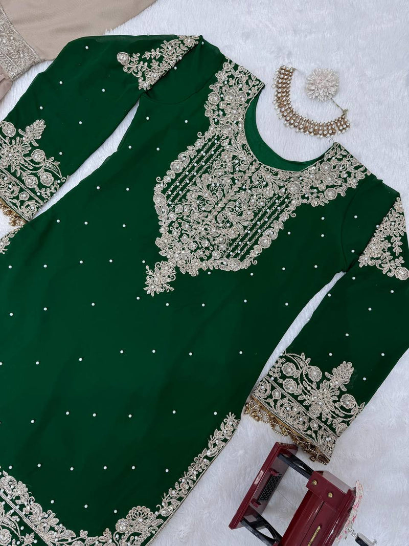 Designer Faux Georgette Suit with Sharara & Dupatta