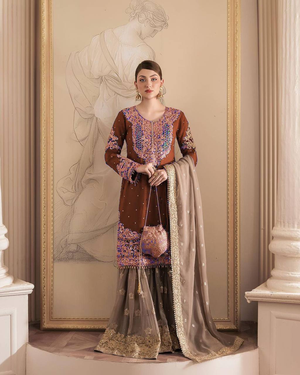 Designer Faux Georgette Suit with Sharara & Dupatta