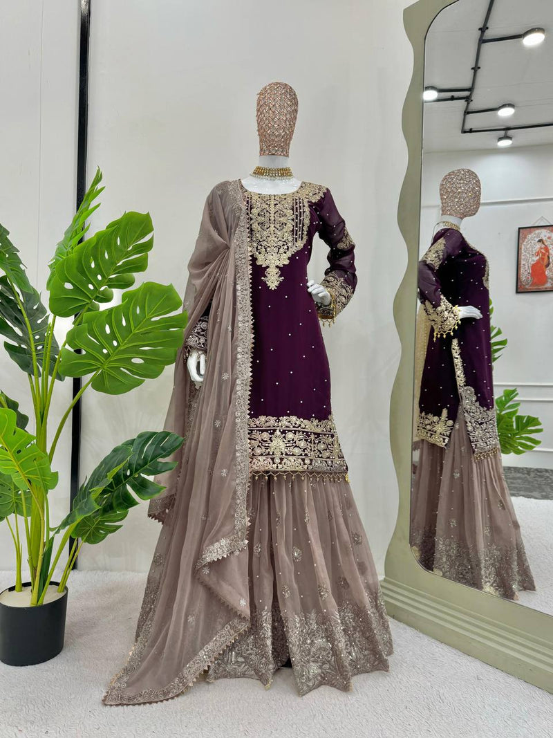 Designer Faux Georgette Suit with Sharara & Dupatta