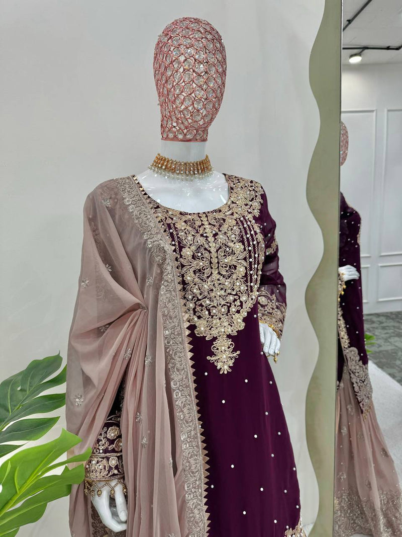 Designer Faux Georgette Suit with Sharara & Dupatta