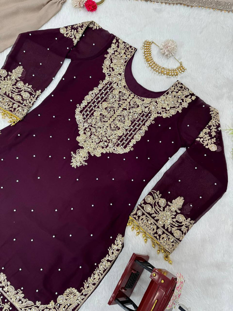 Designer Faux Georgette Suit with Sharara & Dupatta