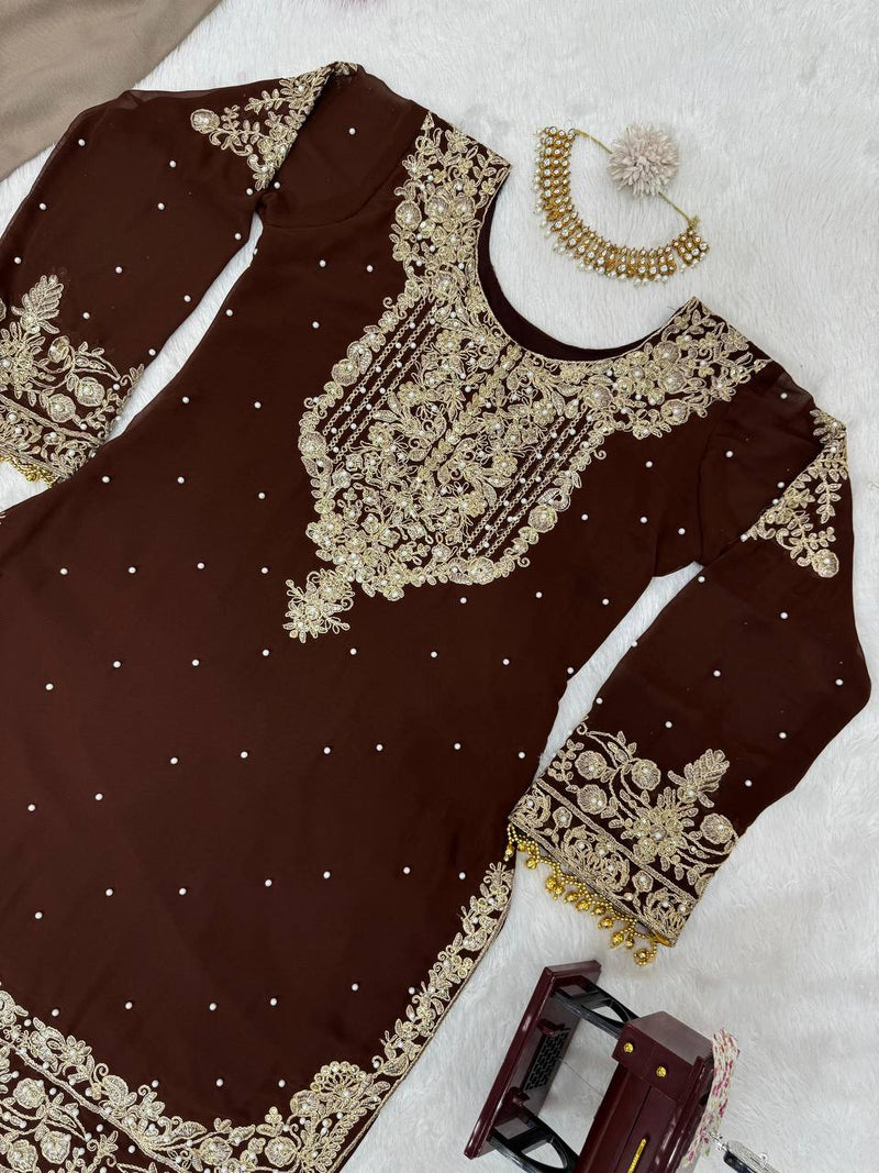 Designer Faux Georgette Suit with Sharara & Dupatta