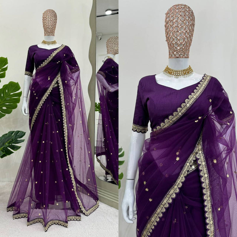 Soft Net Saree with Coding & Sequence Work