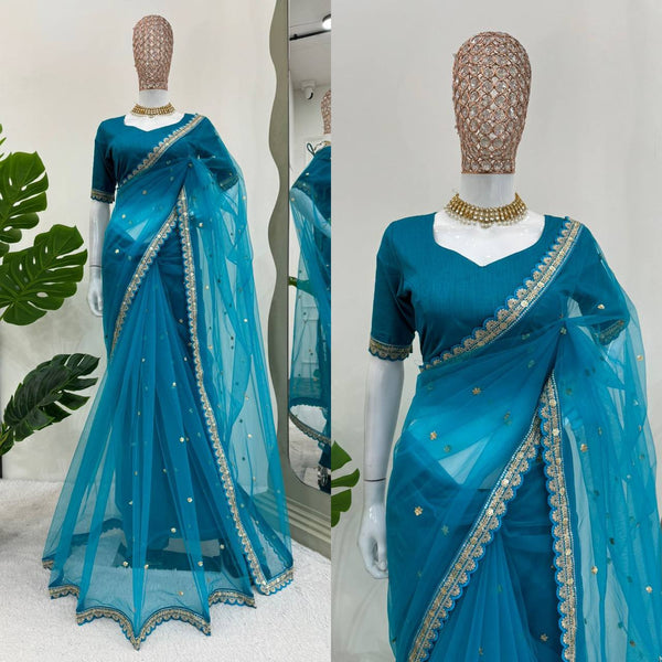 Soft Net Saree with Coding & Sequence Work