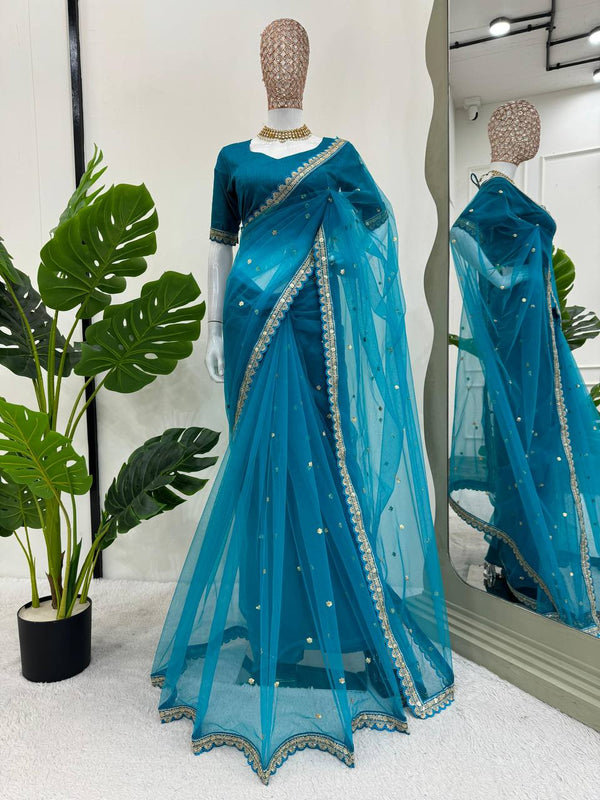 Soft Net Saree with Coding & Sequence Work