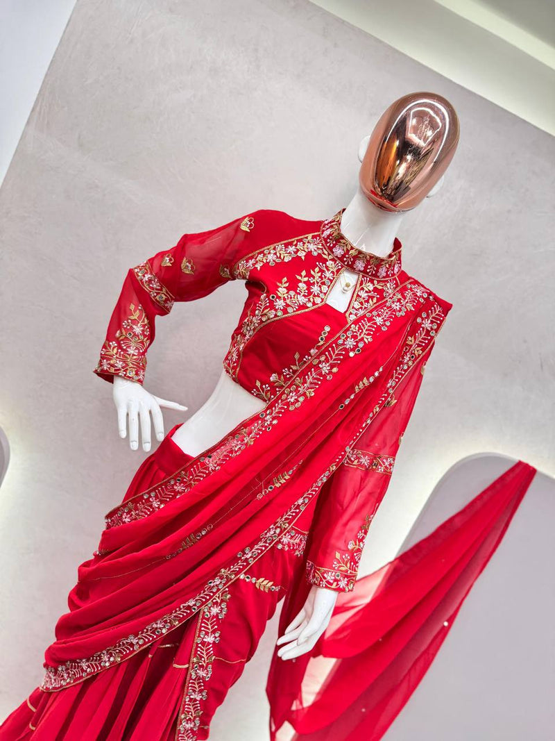 Wedding Season Special: Fancy Party Wear Faux Georgette Lehenga Saree