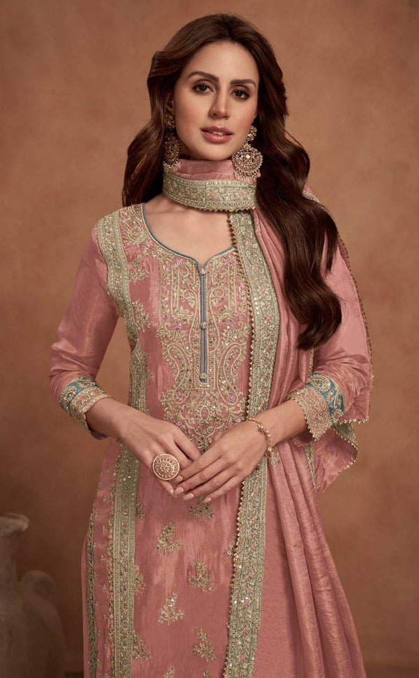 Elegant Chinon Embroidered Suit Set