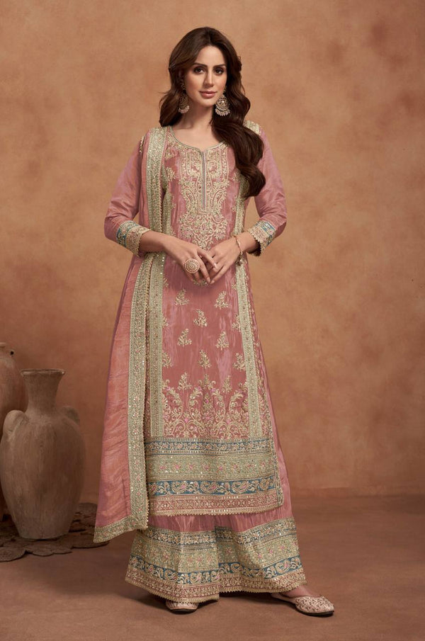 Elegant Chinon Embroidered Suit Set