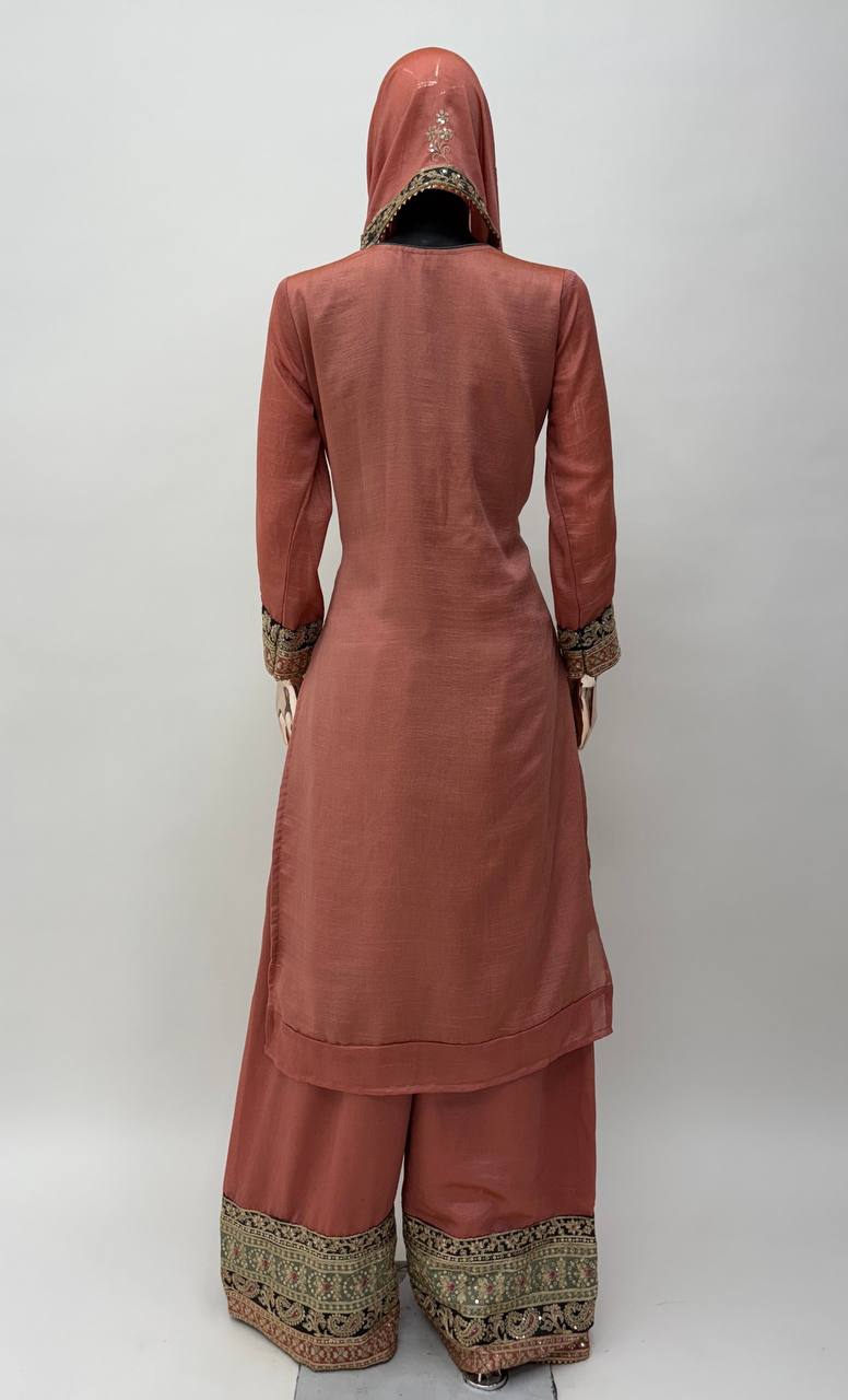 Elegant Chinon Embroidered Suit Set