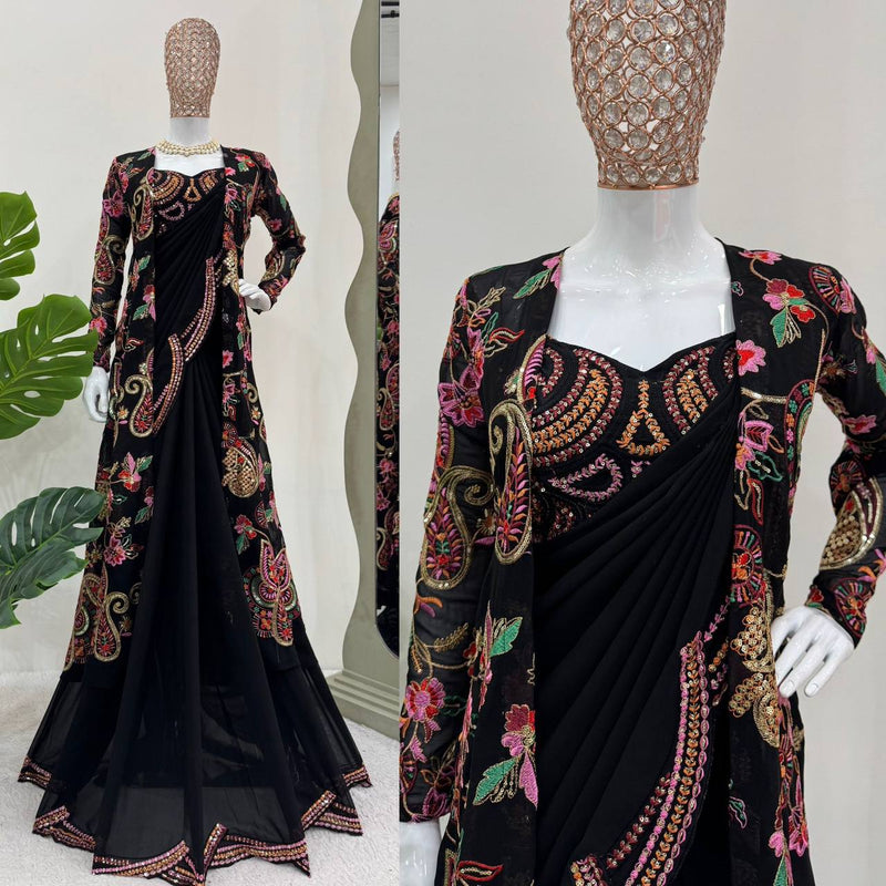 DESIGNER FAUX GEORGETTE SAREE WITH SHRUG & BLOUSE