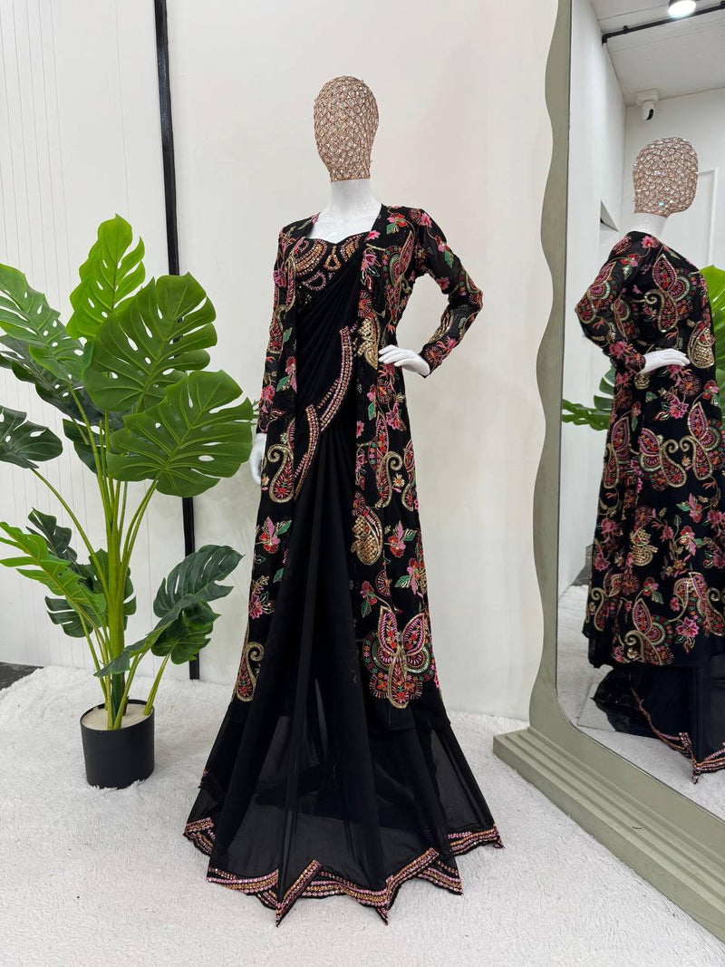 DESIGNER FAUX GEORGETTE SAREE WITH SHRUG & BLOUSE