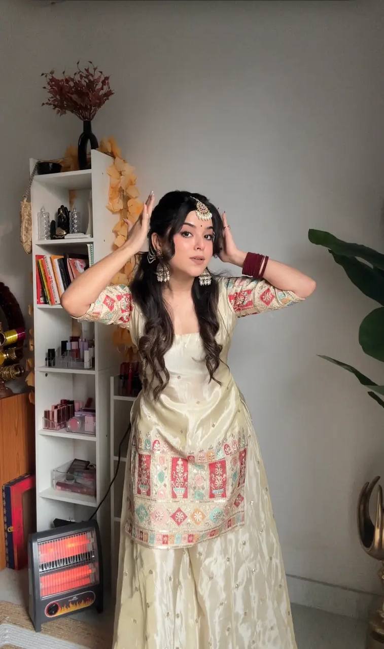 NEW DESIGNER PARTY WEAR TOP & PALAZZO SET WITH FANCY DUPATTA