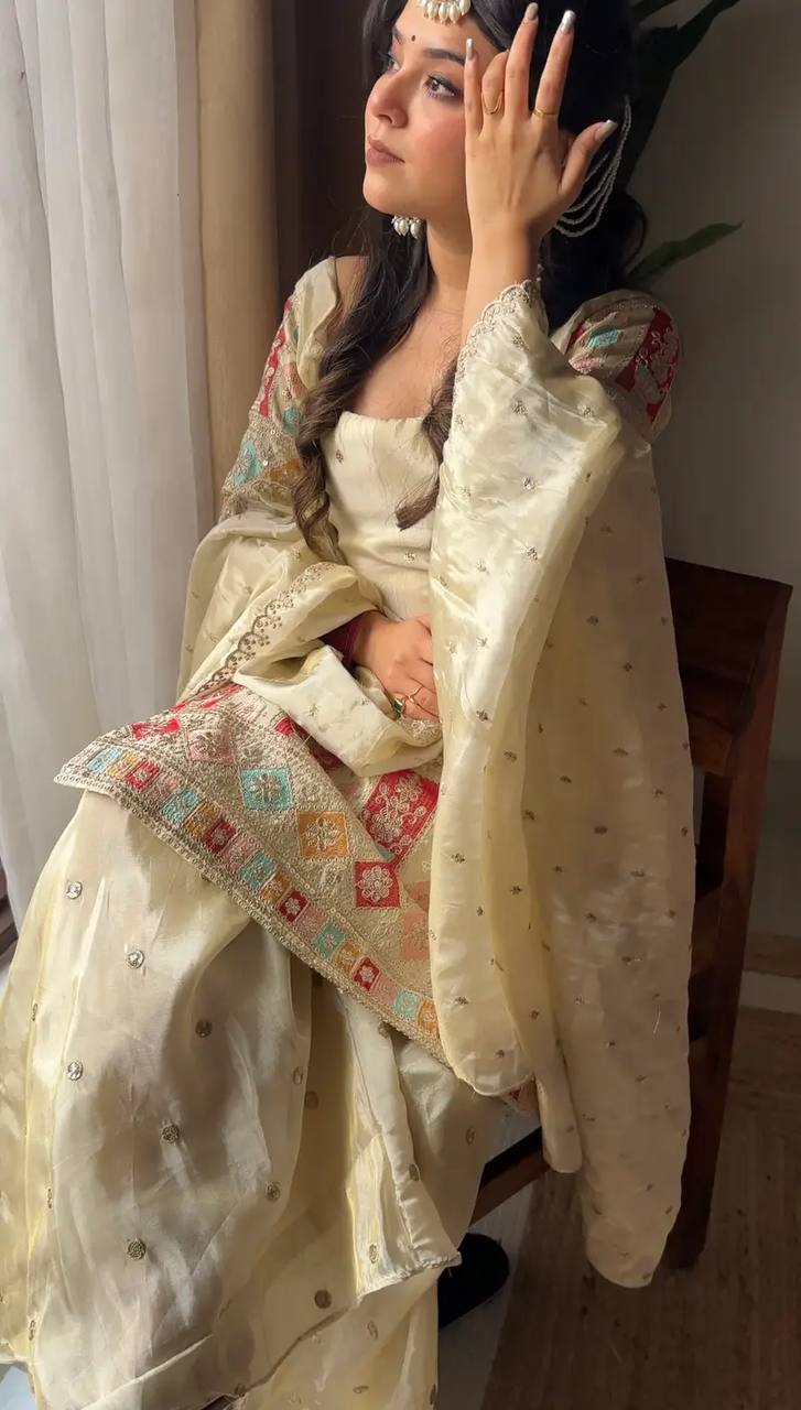 NEW DESIGNER PARTY WEAR TOP & PALAZZO SET WITH FANCY DUPATTA