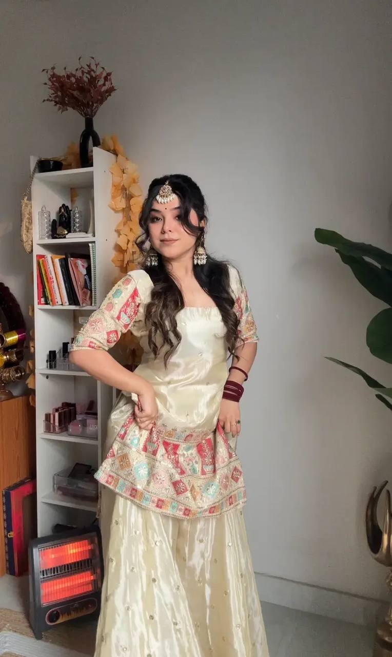 NEW DESIGNER PARTY WEAR TOP & PALAZZO SET WITH FANCY DUPATTA