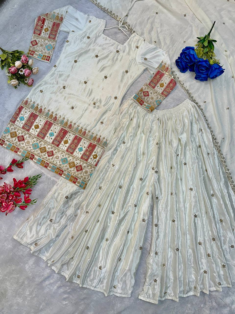NEW DESIGNER PARTY WEAR TOP & PALAZZO SET WITH FANCY DUPATTA