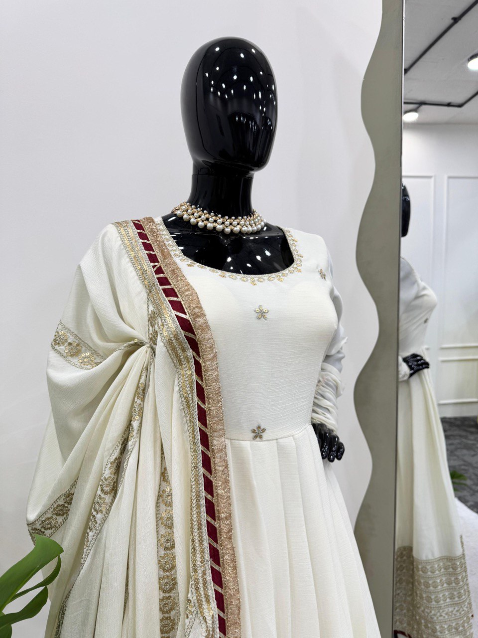 DESIGNER CHINON TOP, PANT & DUPATTA SET