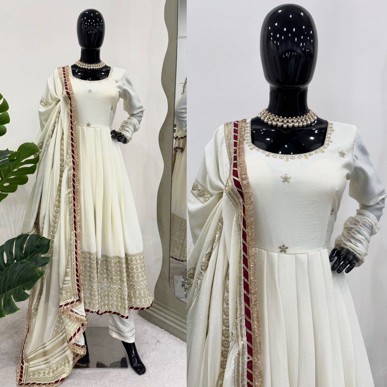 DESIGNER CHINON TOP, PANT & DUPATTA SET
