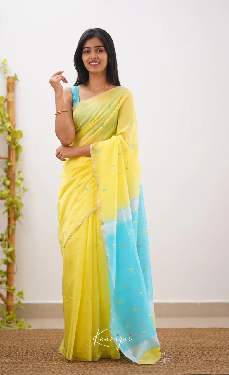 Elegant Contrast Jacquard Lilan Slab Cotton Saree