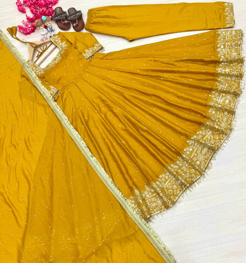 New Party Wear Vichitra Silk Anarkali Gown Set