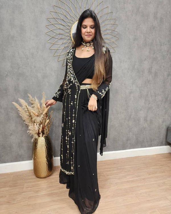 Wedding Season Special Fancy Party Wear Faux Georgette Lehenga Saree Set