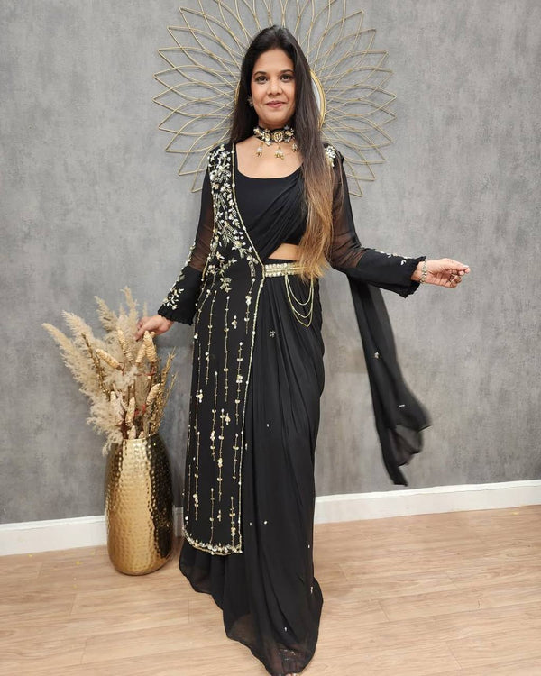 Wedding Season Special Fancy Party Wear Faux Georgette Lehenga Saree Set