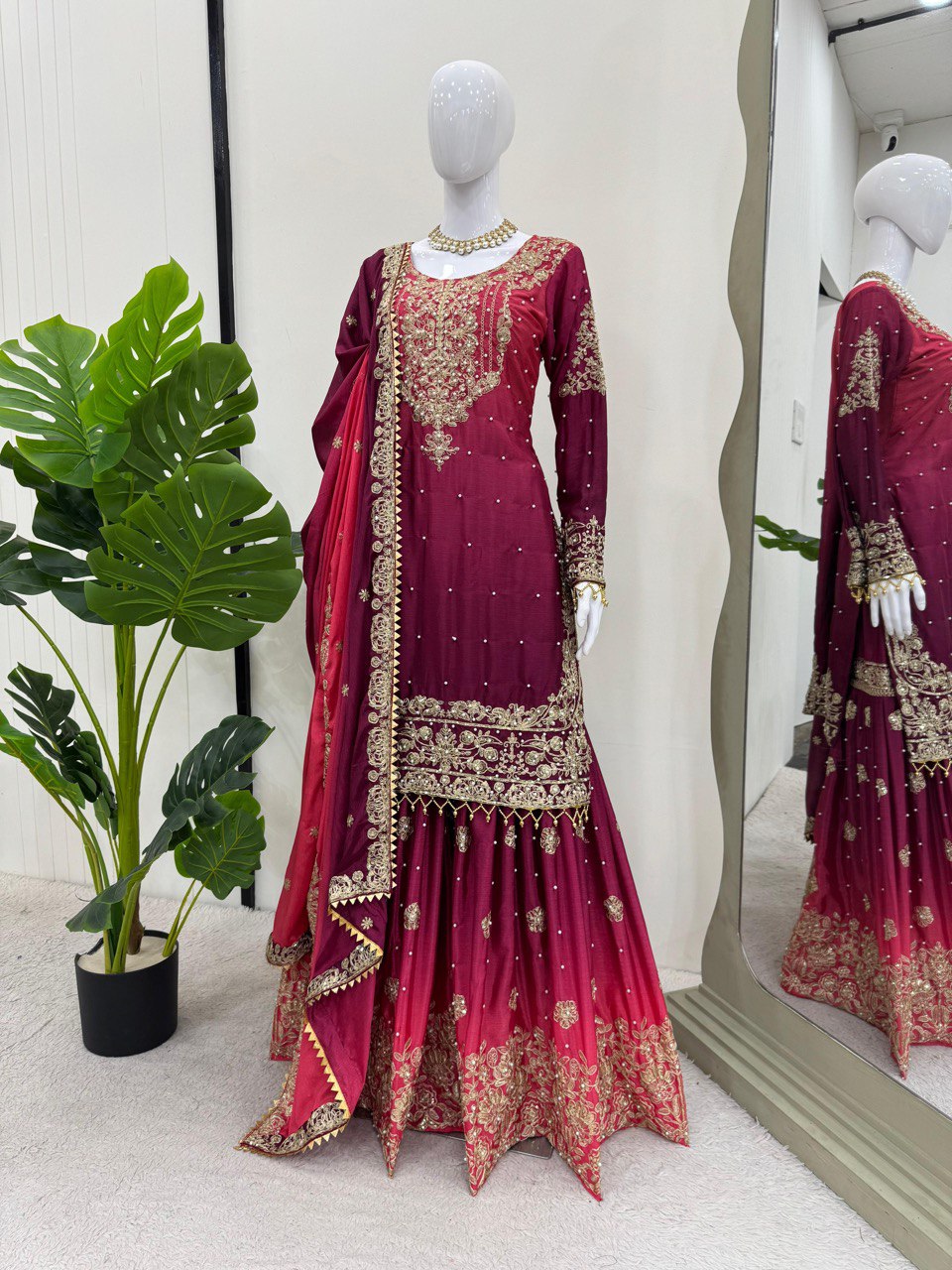 Elegant Heavy Chinon Designer Suit with Sharara & Dupatta