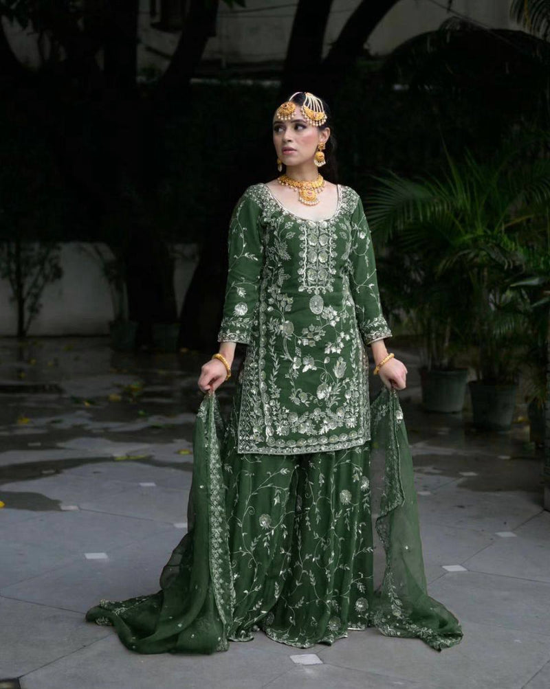 NEW DESIGNER PARTY WEAR TOP & PALAZZO SET WITH FANCY DUPATTA