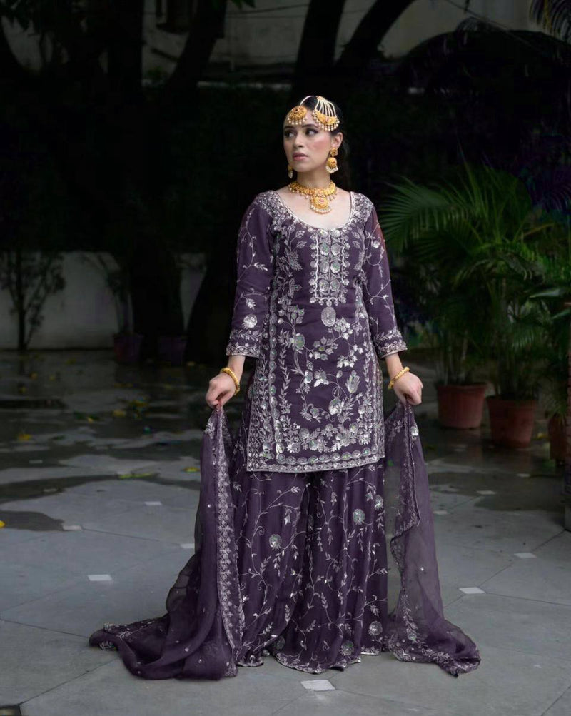 NEW DESIGNER PARTY WEAR TOP & PALAZZO SET WITH FANCY DUPATTA