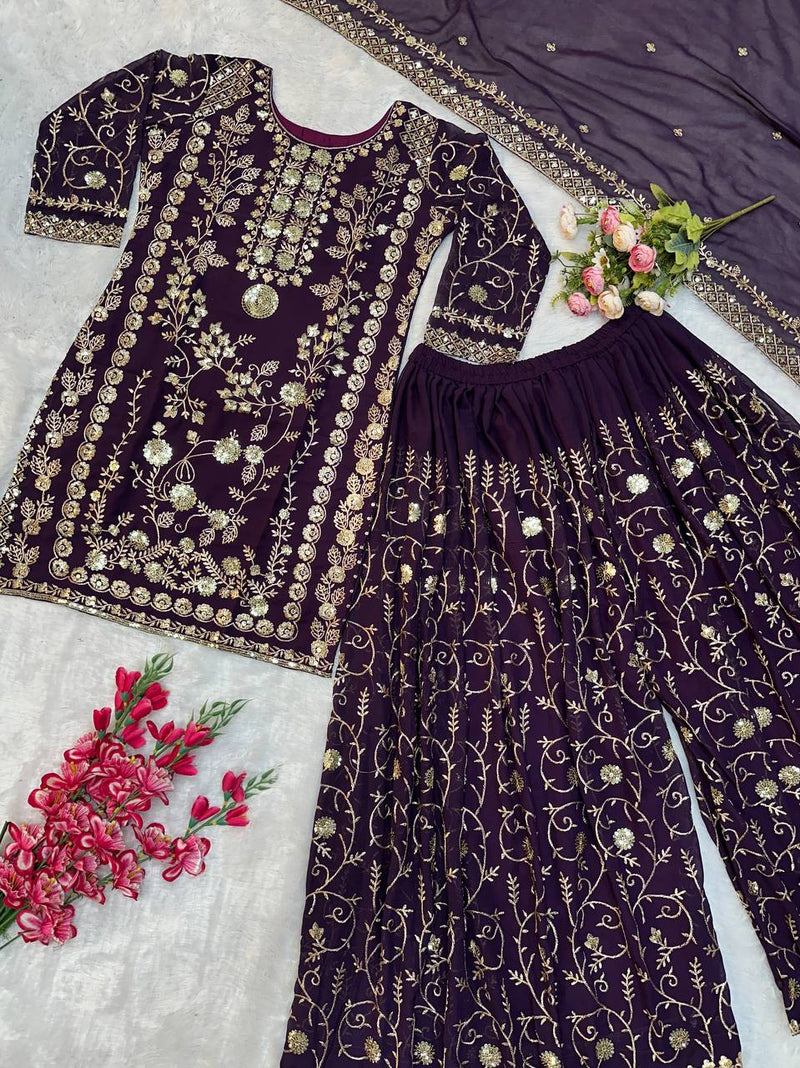 NEW DESIGNER PARTY WEAR TOP & PALAZZO SET WITH FANCY DUPATTA