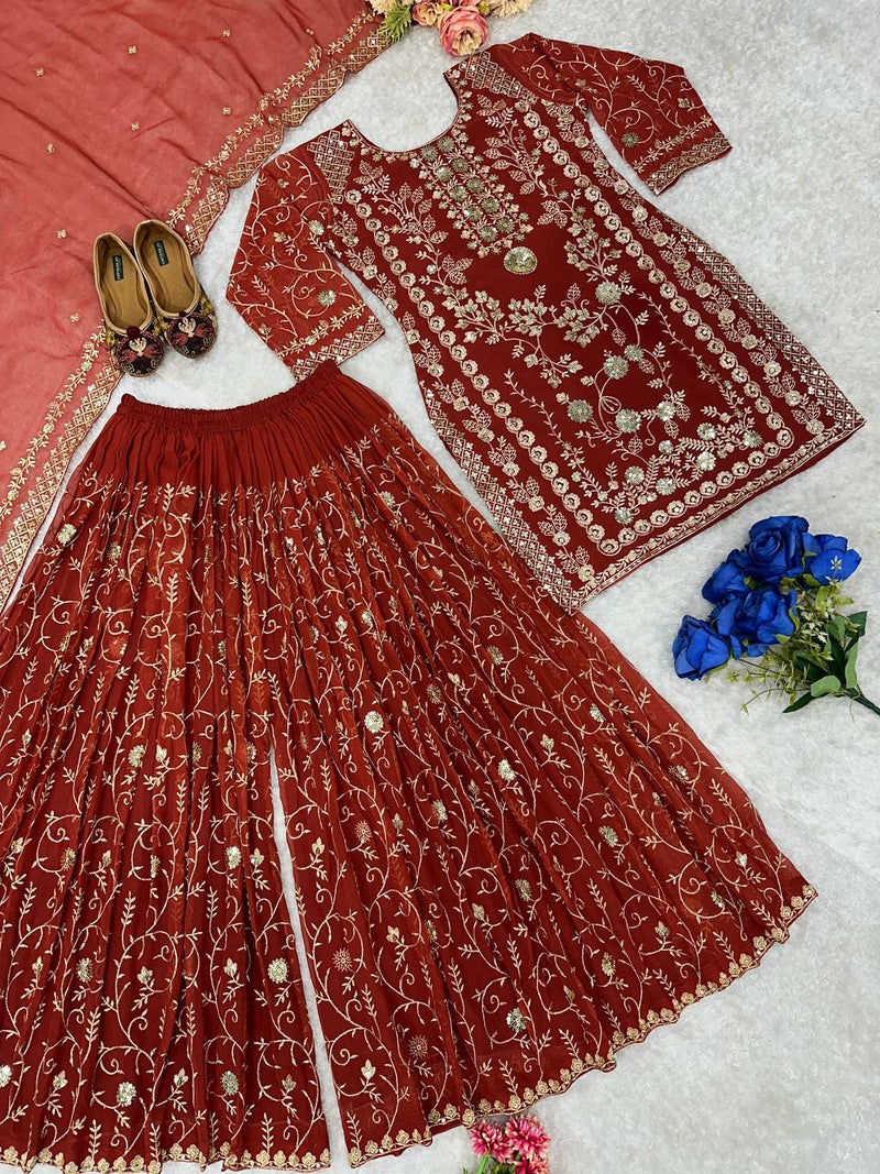 NEW DESIGNER PARTY WEAR TOP & PALAZZO SET WITH FANCY DUPATTA