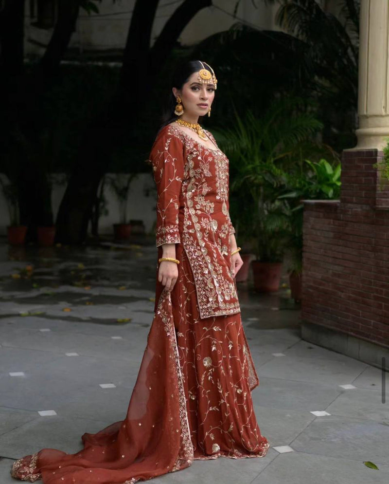 NEW DESIGNER PARTY WEAR TOP & PALAZZO SET WITH FANCY DUPATTA