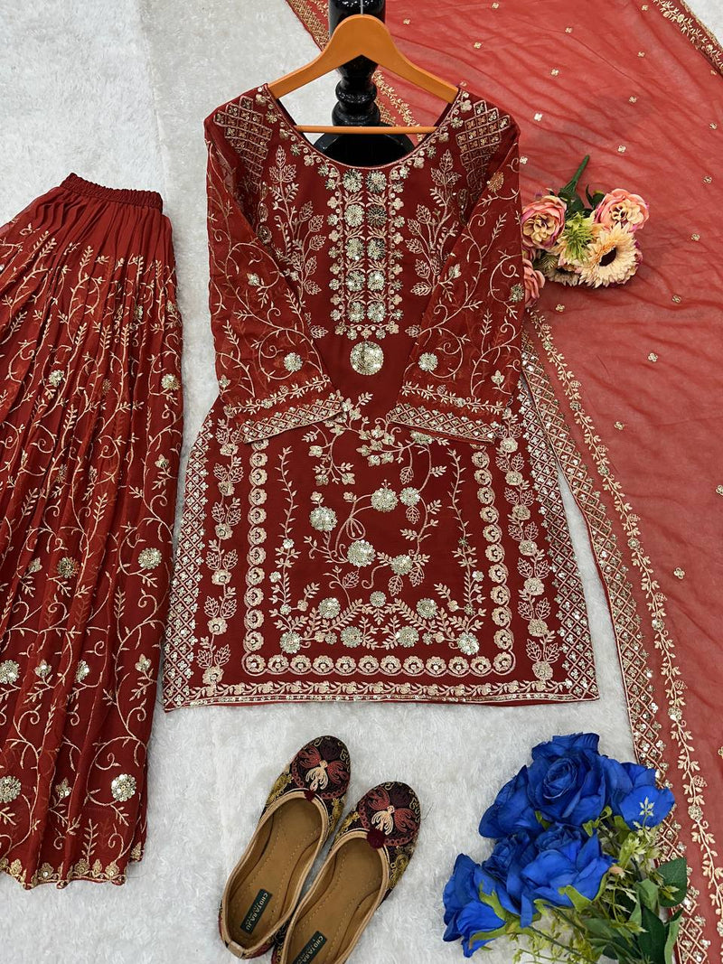 NEW DESIGNER PARTY WEAR TOP & PALAZZO SET WITH FANCY DUPATTA