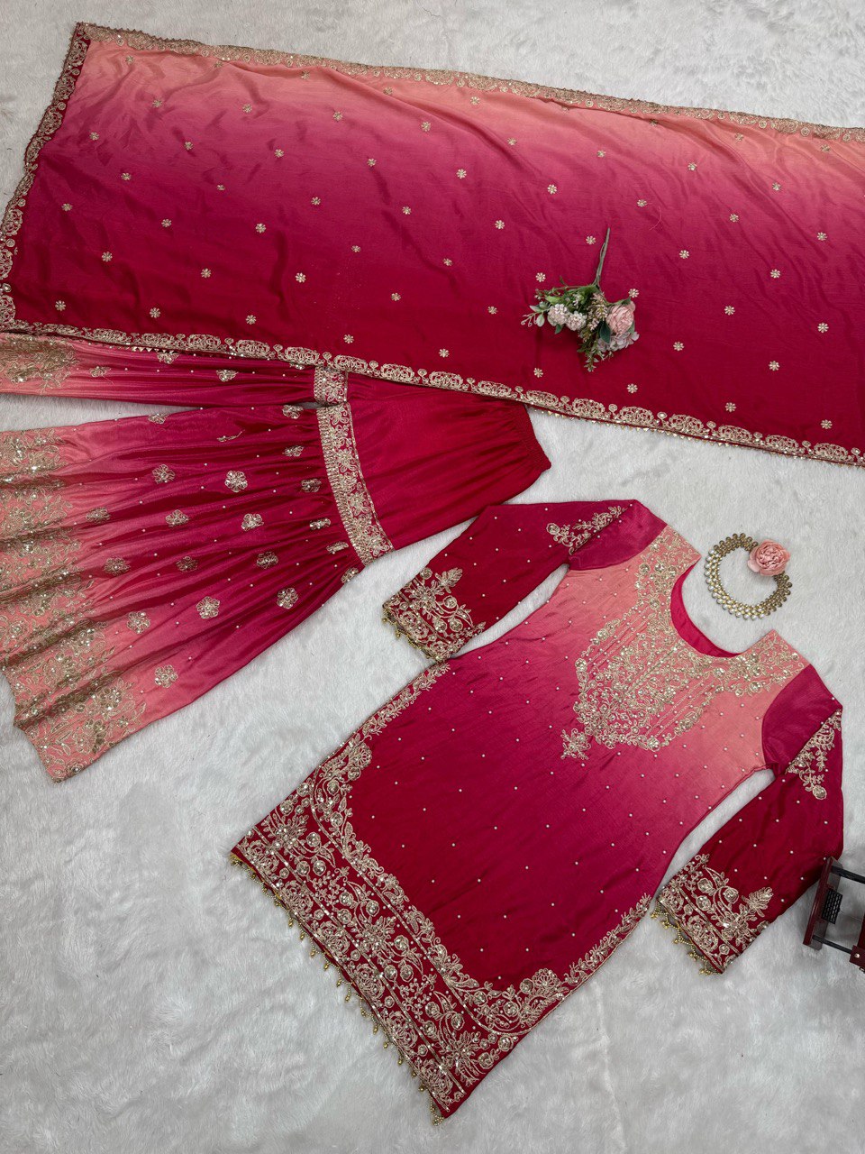 Elegant Heavy Chinon Designer Suit with Sharara & Dupatta