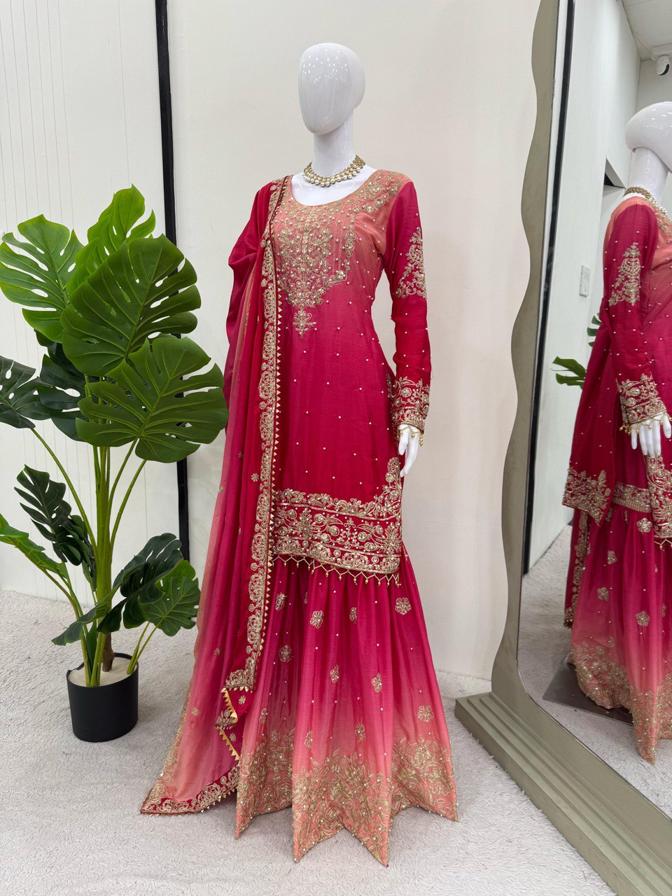 Elegant Heavy Chinon Designer Suit with Sharara & Dupatta