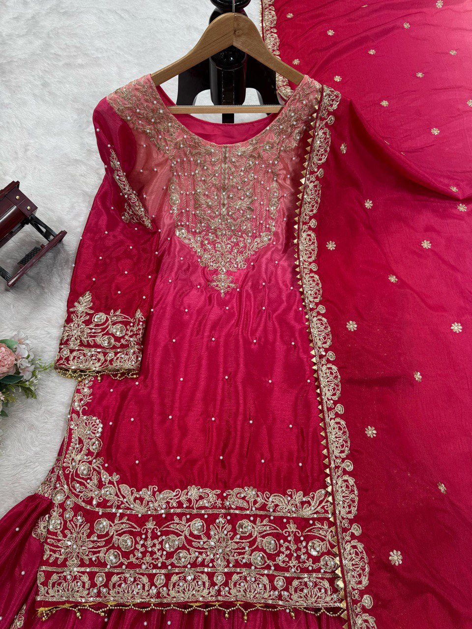 Elegant Heavy Chinon Designer Suit with Sharara & Dupatta