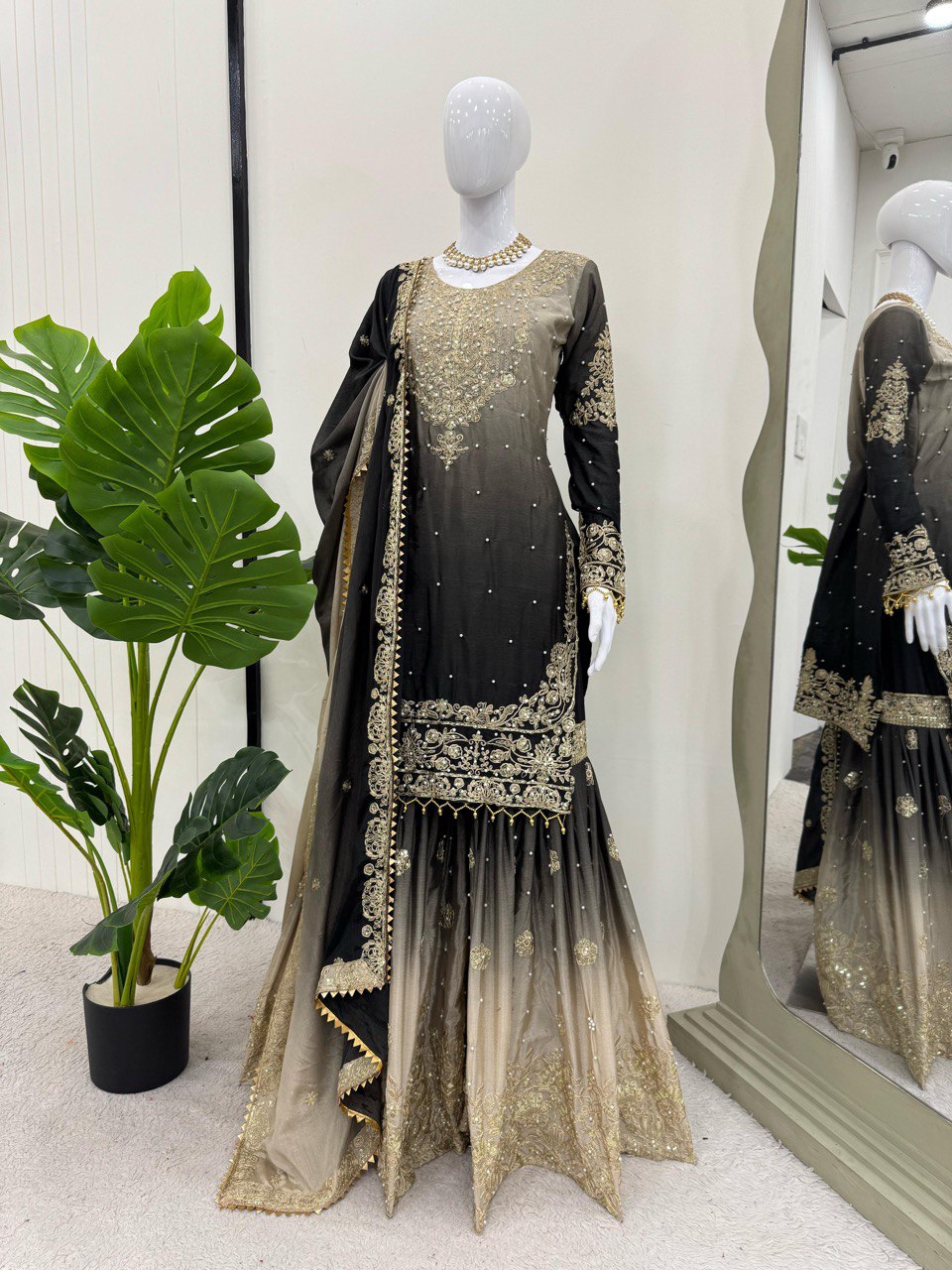 Elegant Heavy Chinon Designer Suit with Sharara & Dupatta