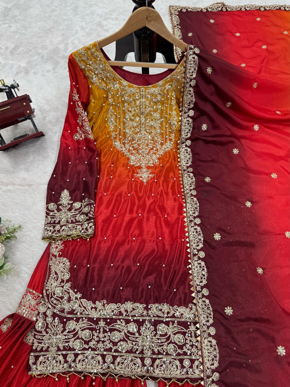 Elegant Heavy Chinon Designer Suit with Sharara & Dupatta
