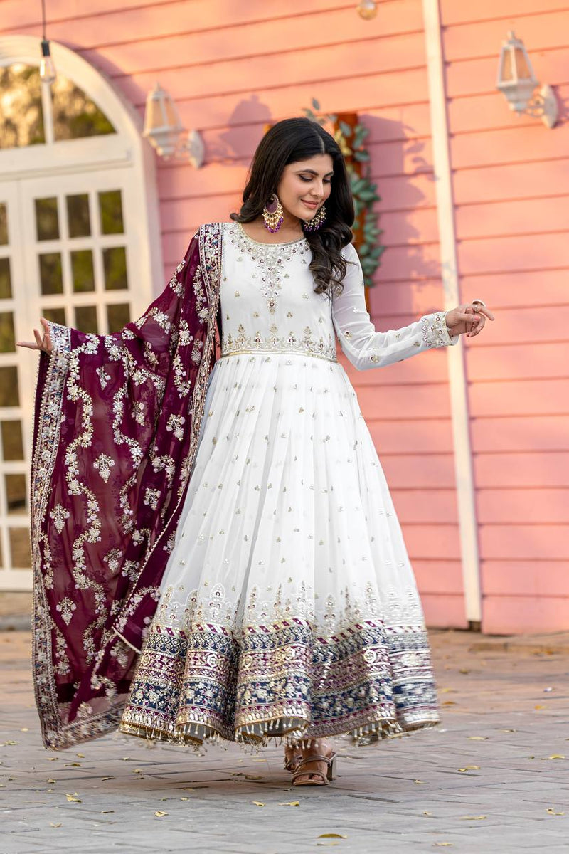 Designer Embroidered Gown Set – Gown, Bottom & Dupatta