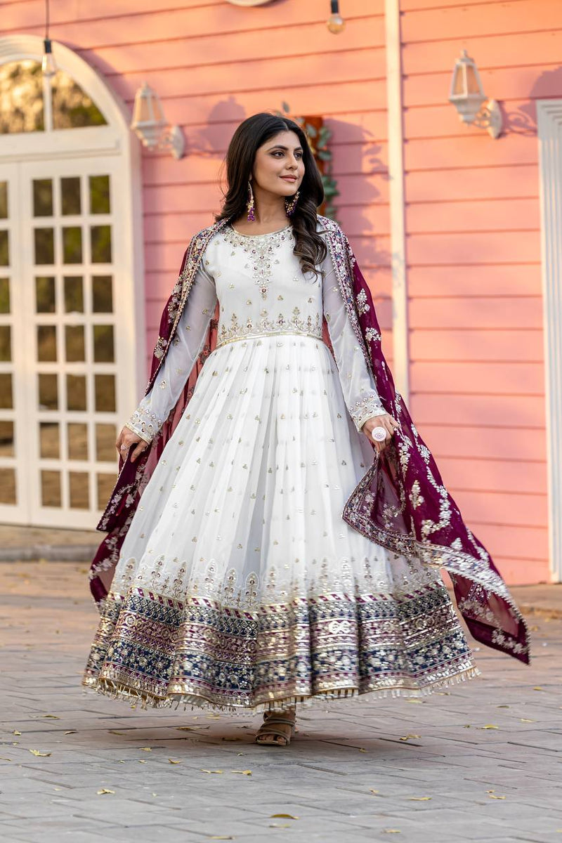 Designer Embroidered Gown Set – Gown, Bottom & Dupatta