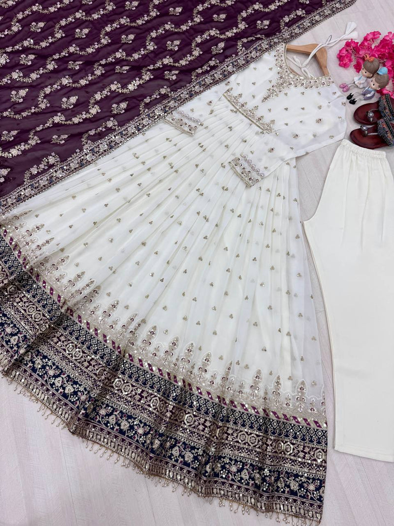 Designer Embroidered Gown Set – Gown, Bottom & Dupatta