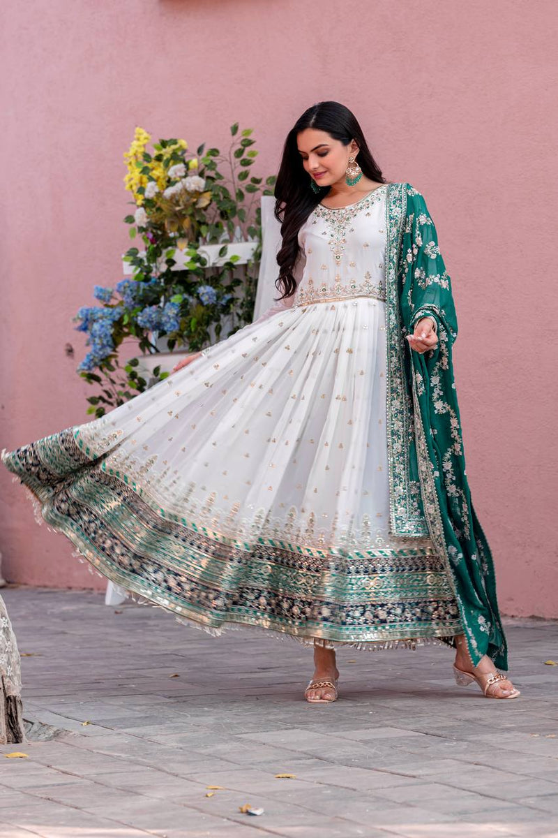 Designer Embroidered Gown Set – Gown, Bottom & Dupatta