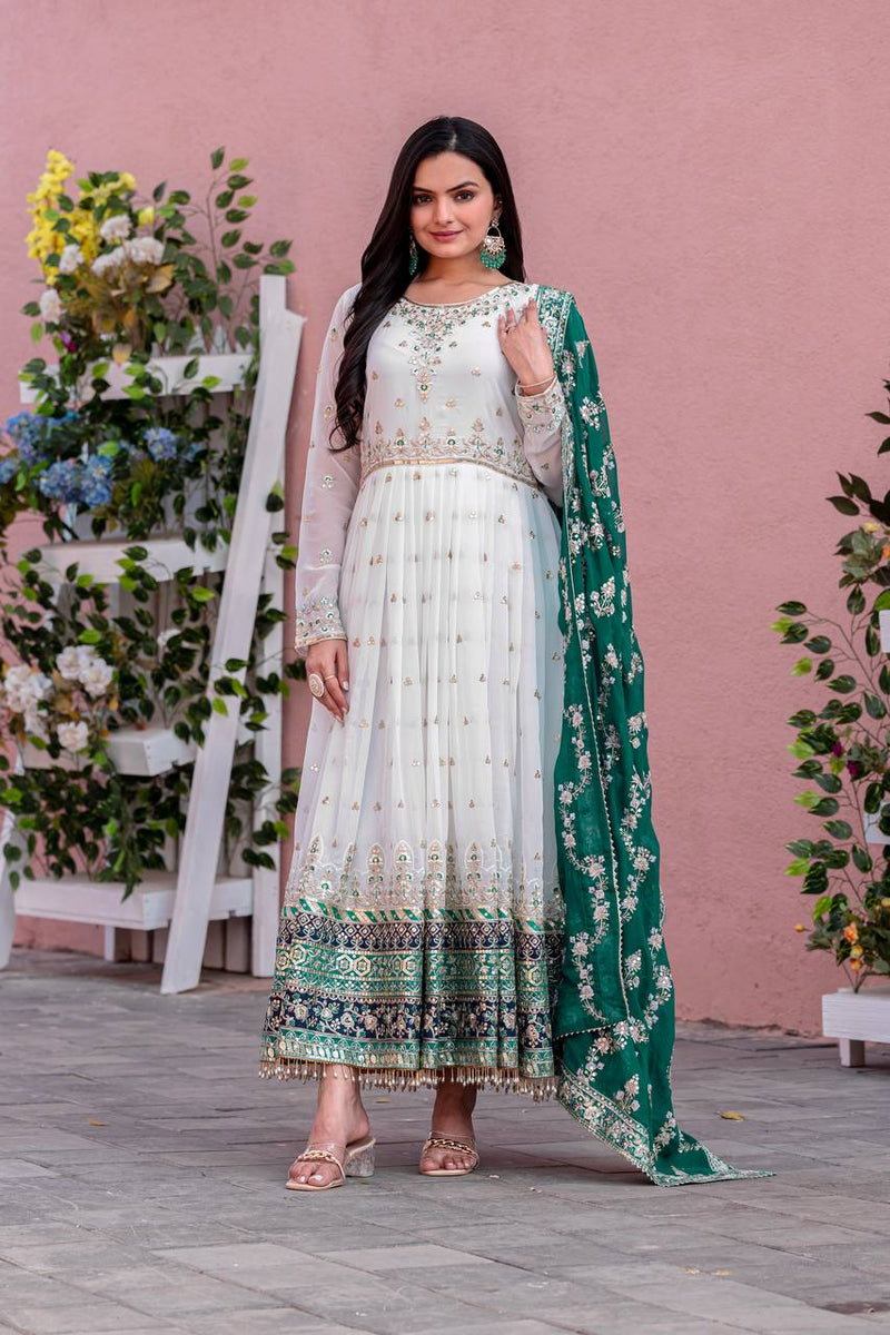 Designer Embroidered Gown Set – Gown, Bottom & Dupatta