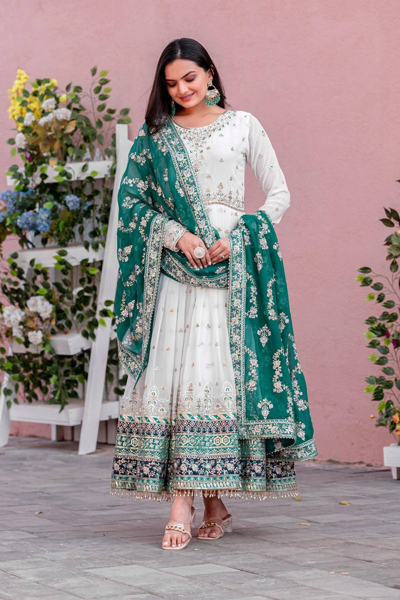 Designer Embroidered Gown Set – Gown, Bottom & Dupatta