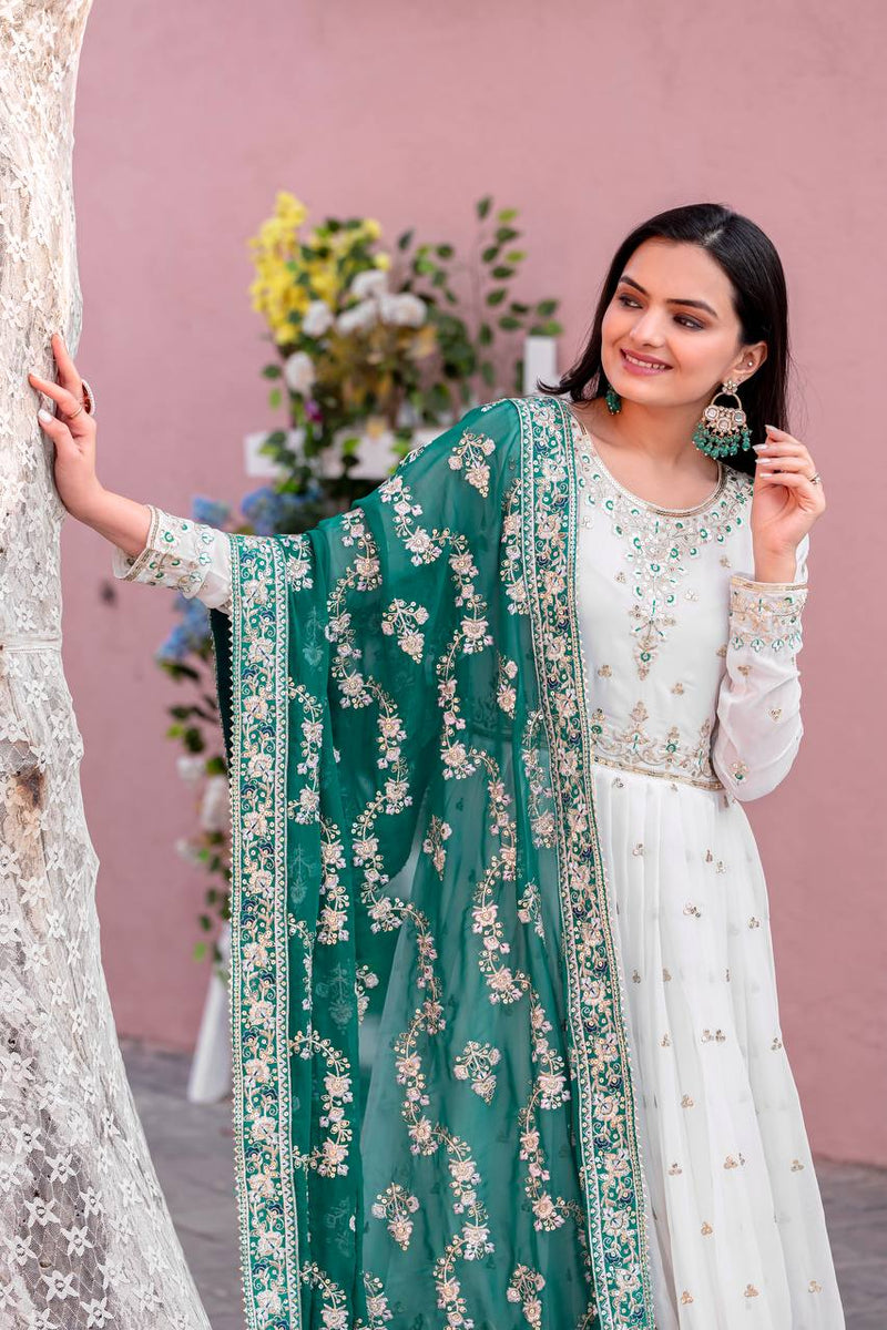 Designer Embroidered Gown Set – Gown, Bottom & Dupatta