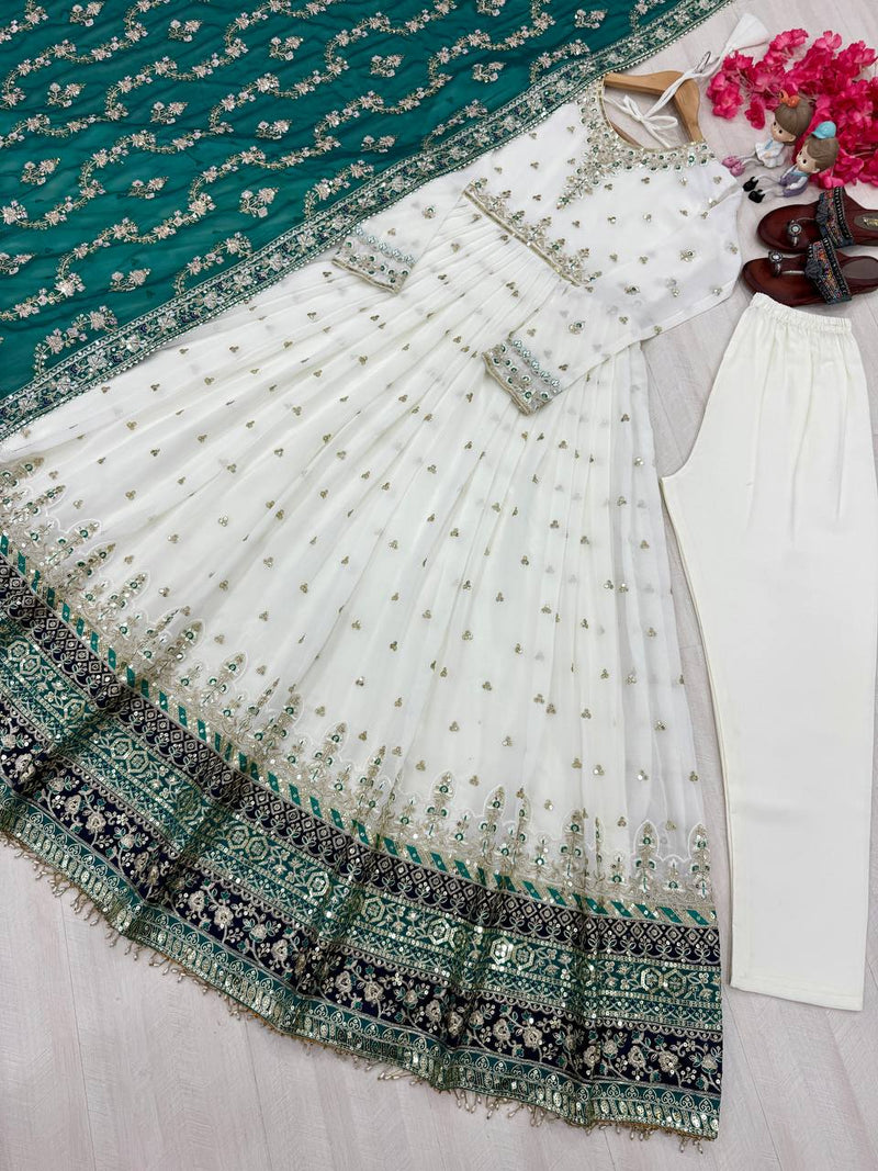 Designer Embroidered Gown Set – Gown, Bottom & Dupatta
