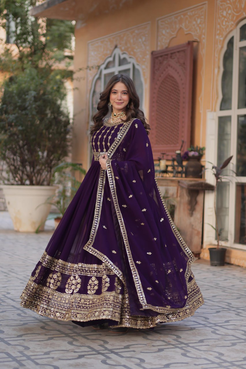 Elegant Embroidered Zari Sequins Gown with Dupatta Set