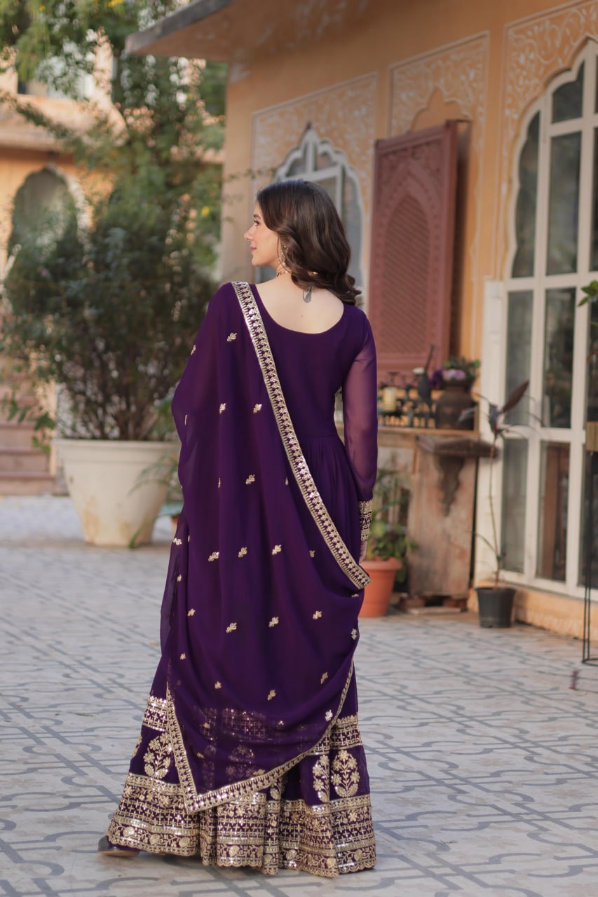 Elegant Embroidered Zari Sequins Gown with Dupatta Set