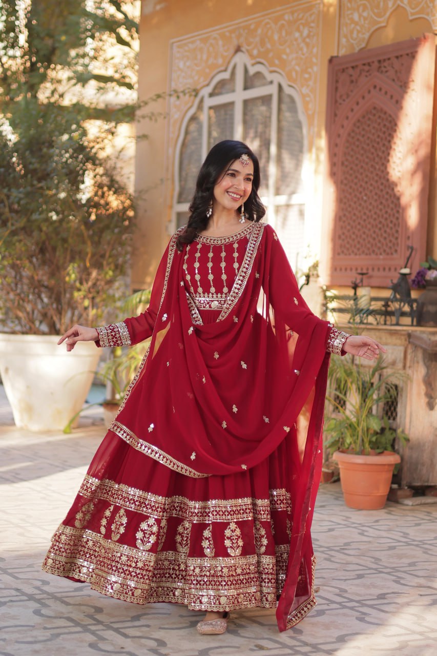 Elegant Embroidered Zari Sequins Gown with Dupatta Set